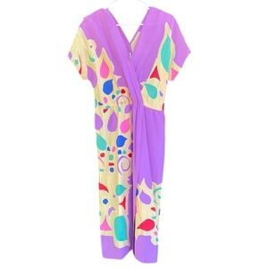 Women's Midi Wrap Dress in Lavender with Multicolor Print